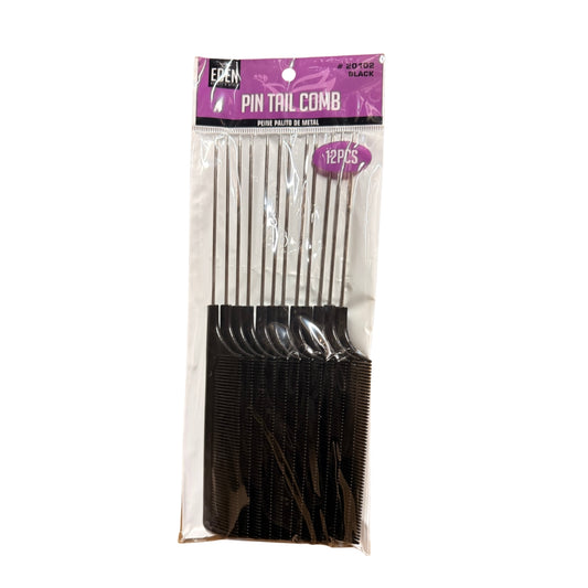 EDEN 12pc Metal Pin Tail Comb - Black (Bulk Pack)