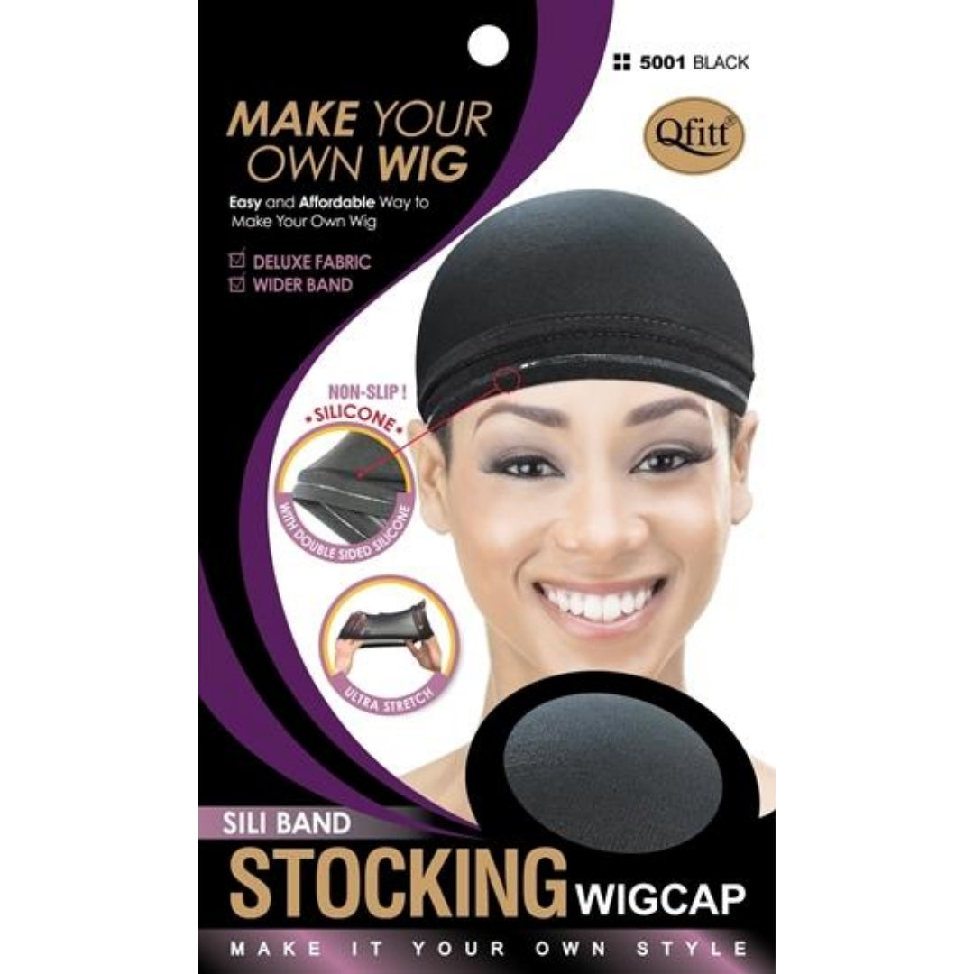 QFITT Slicon Band Stocking Wig Cap: Black (12 pcs)