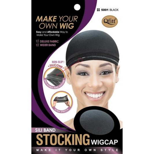 QFITT Slicon Band Stocking Wig Cap: Black (12 pcs)